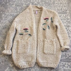 Chunky Knit Cardigan with Flower Details